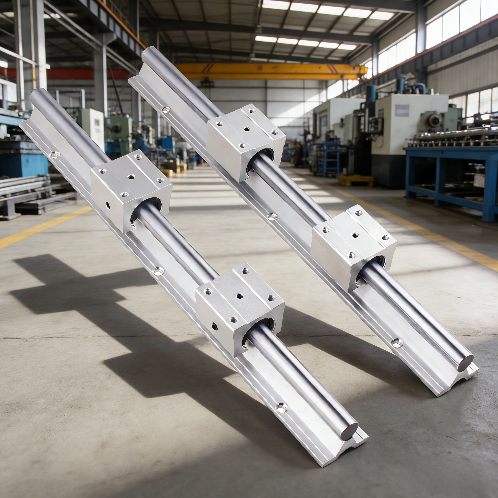 E-shop Set mit 2 SBR12 Linearführungen, 300 mm lang, komplett mit 4 Wagenblöcken, geeignet für kleine CNC-Fräsmaschinen und Tischbohrmaschinen