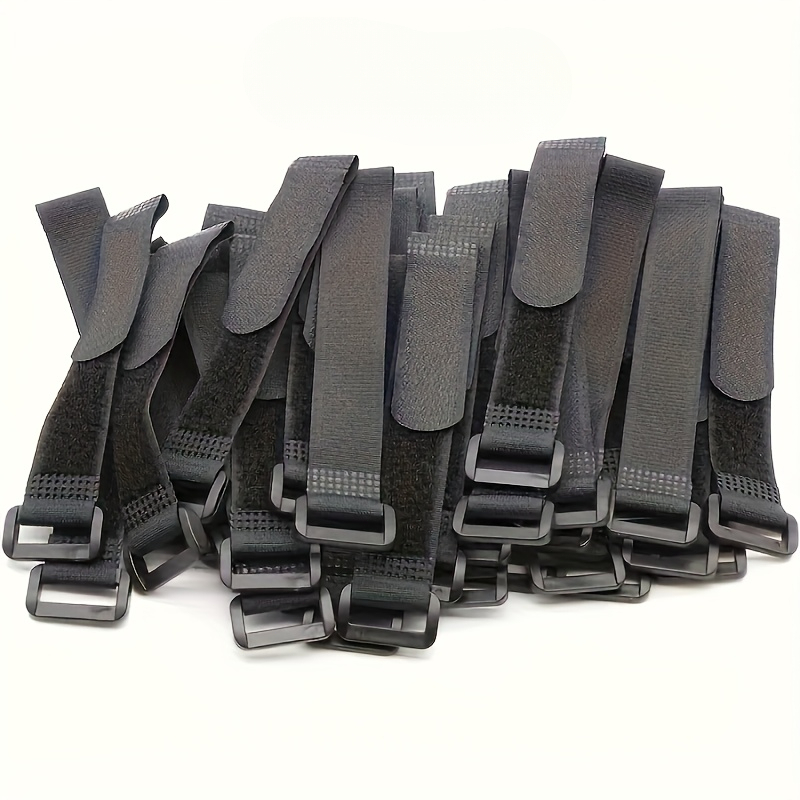 TEMU 12pcs Heavy-duty Black Reusable Hook & Loop Straps With Anti-slip Adhesive Suitable For Cables, Luggage, Outdoor Gear, Motorcycle,, Camping,