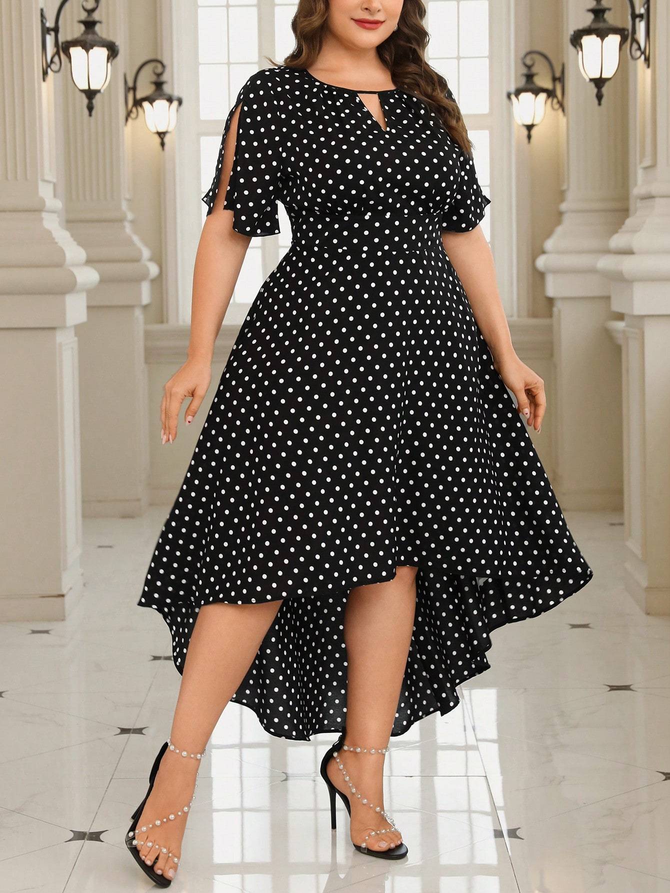 High Low Size 1x Party Dresses Plus Size Plus Size Womens Polka
