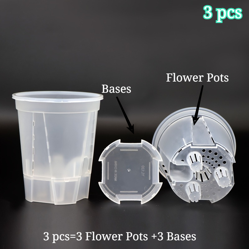 Image of A Set Of 3 New Transparent Self-watering Flower Pots With Side To Drain Moisture From The Soil, Better Aeration For Plant , Resistant To Deformation, Corrosion-resistant, Self-watering