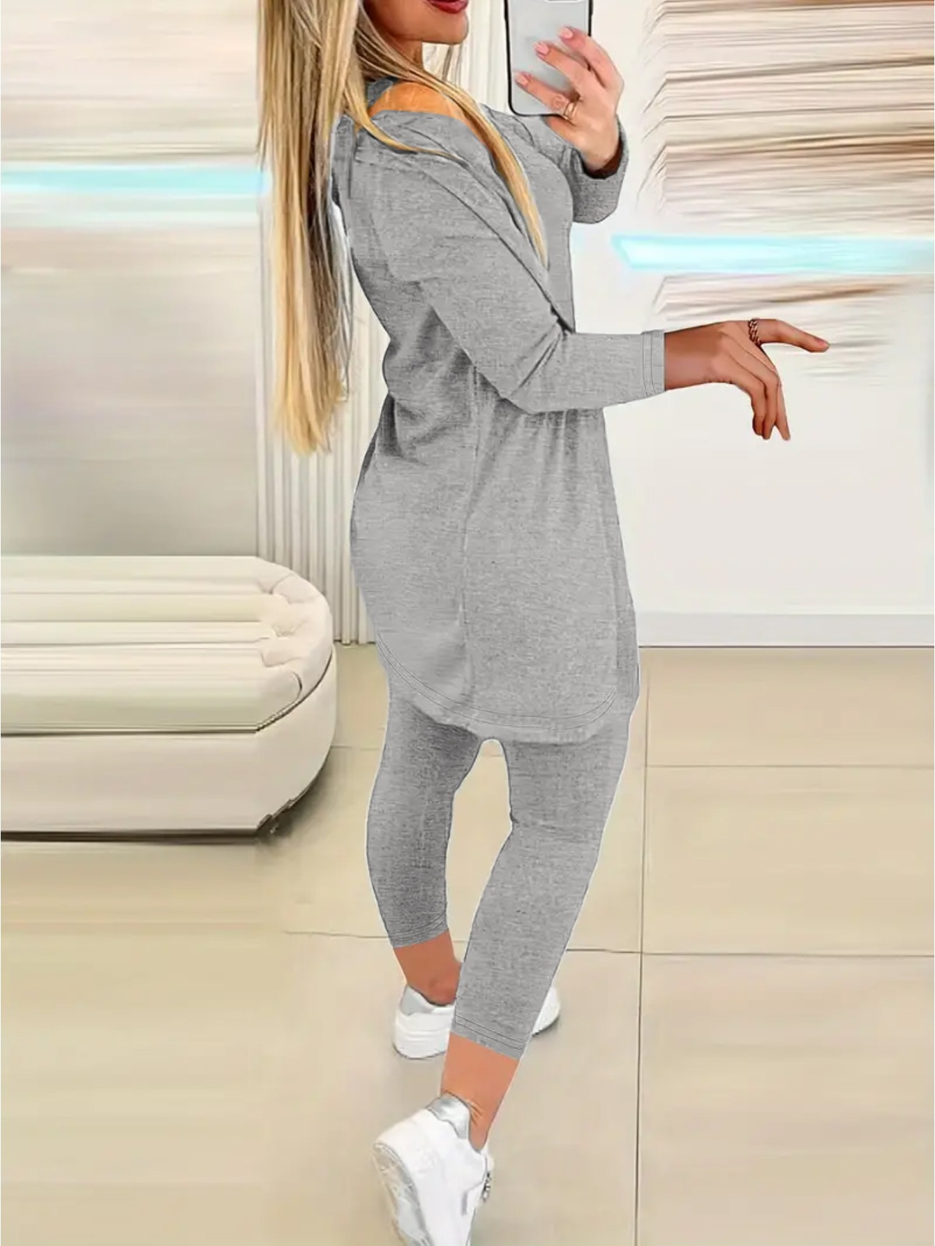 three piece set] autumn winter solid color fashionable long Temu