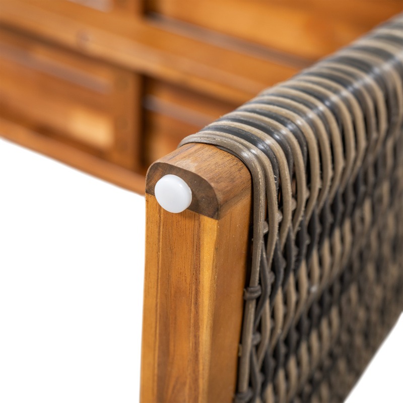 Outdoor 1pc Acacia Wood Bench, Teak Finish+ Grey Wicker