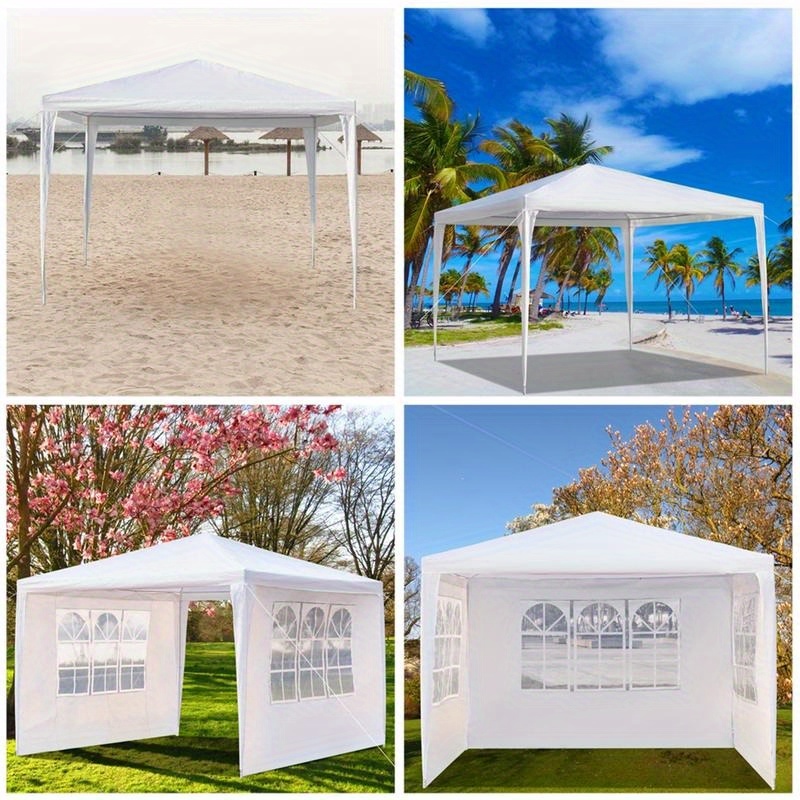118.11*118.11inch 3-sided outdoor party tent, pergola, convenient awning, beach awning, PE cloth, plastic-sprayed iron pipe, spiral pipe, UV protection, easy to install, suitable for beach, backyard, camping picnic, barbecue, RV lawn, pool rest