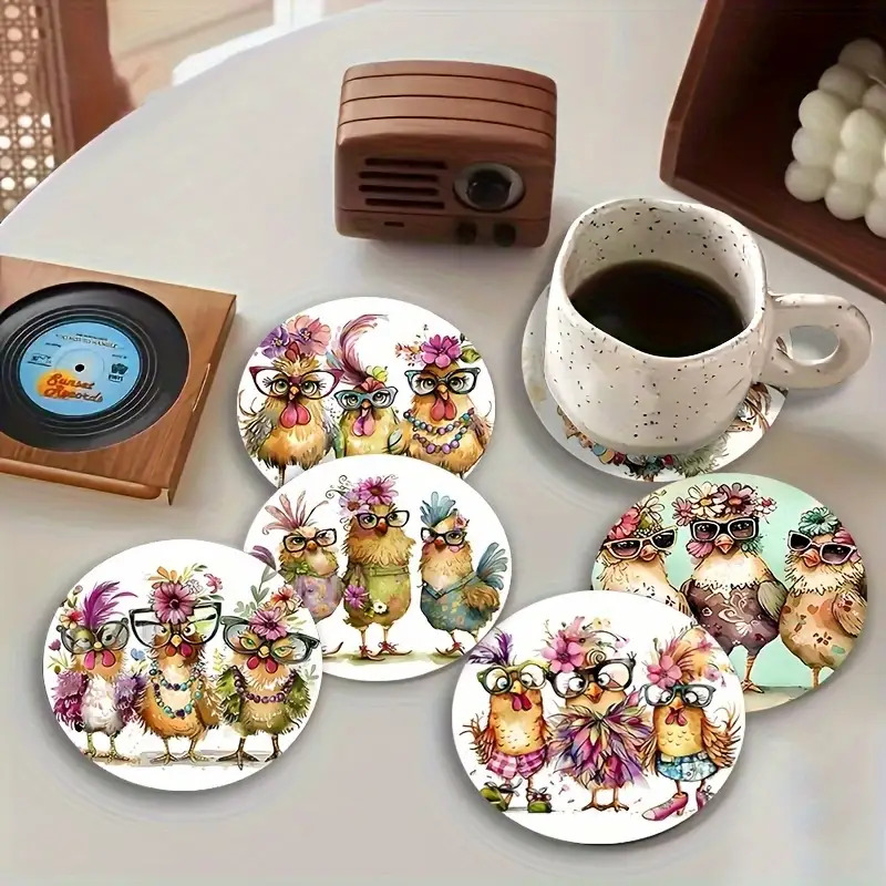 TEMU 6pcs Set, Cute Chick Wooden Heat-resistant Coasters, Tabletop Protective Mats, Suitable For Water Cups, Cafes, Offices, Kitchens, Restaurants,