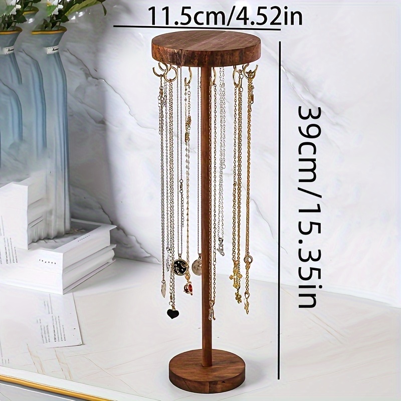 TEMU Vintage Wooden Jewelry Display Stand - Round Tabletop Storage Rack For Necklaces, Pendants, Bracelets - Versatile Home Kitchen Accessories