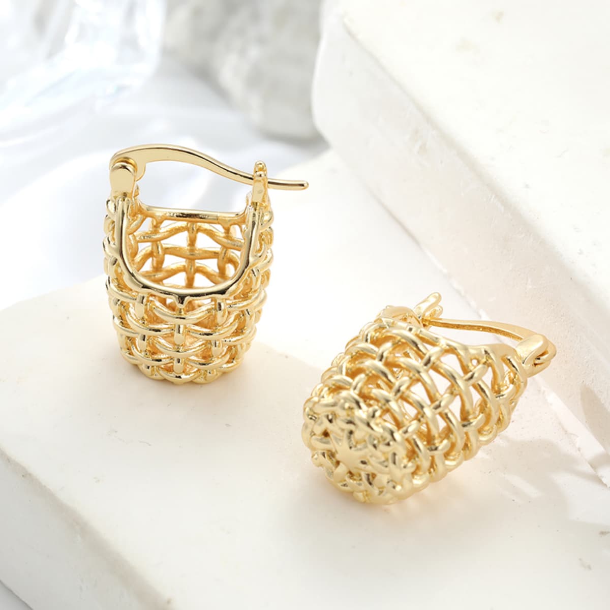 Women's Copper Woven Basket Hoop Earrings