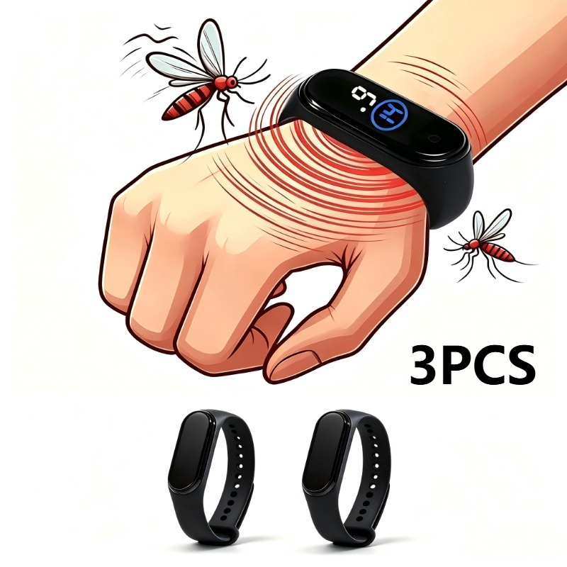 Image of Portable -repellent Wristband With Time Display, Efficient Physical Repellent Bracelet, Essential Summer Repellent Tool For Outdoor Camping