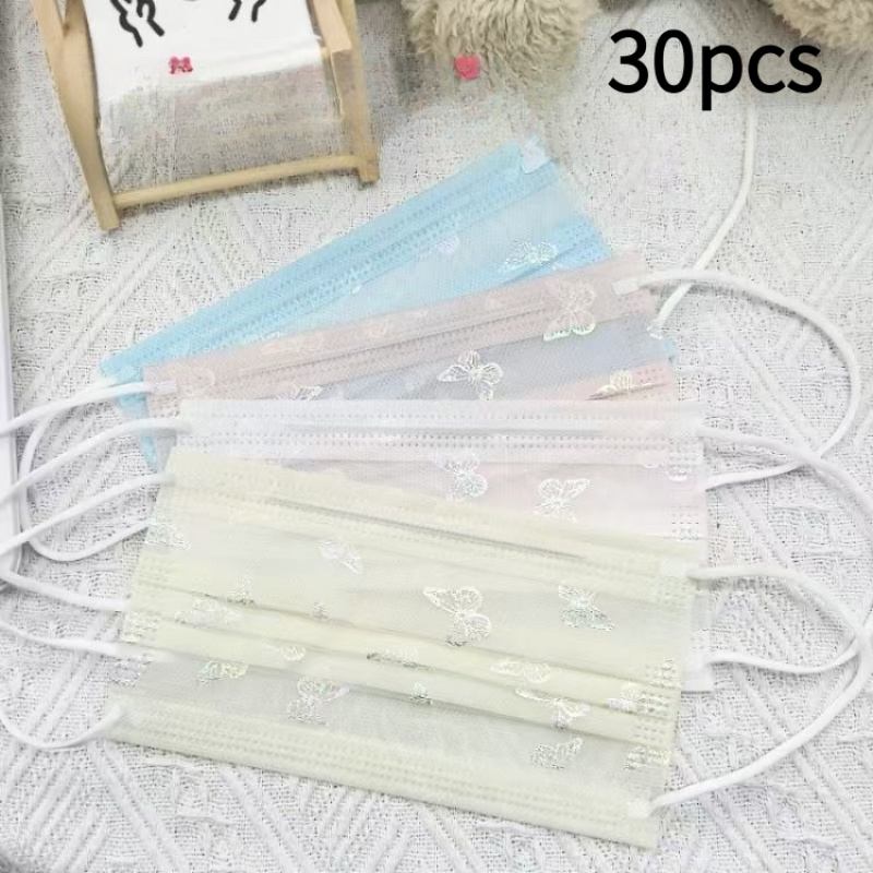 TEMU 日よけ使い捨て二層メッシュマスク - メッシュ生地一層＋布一層 - 軽量薄型スタイル - かわいい蝶型マスク