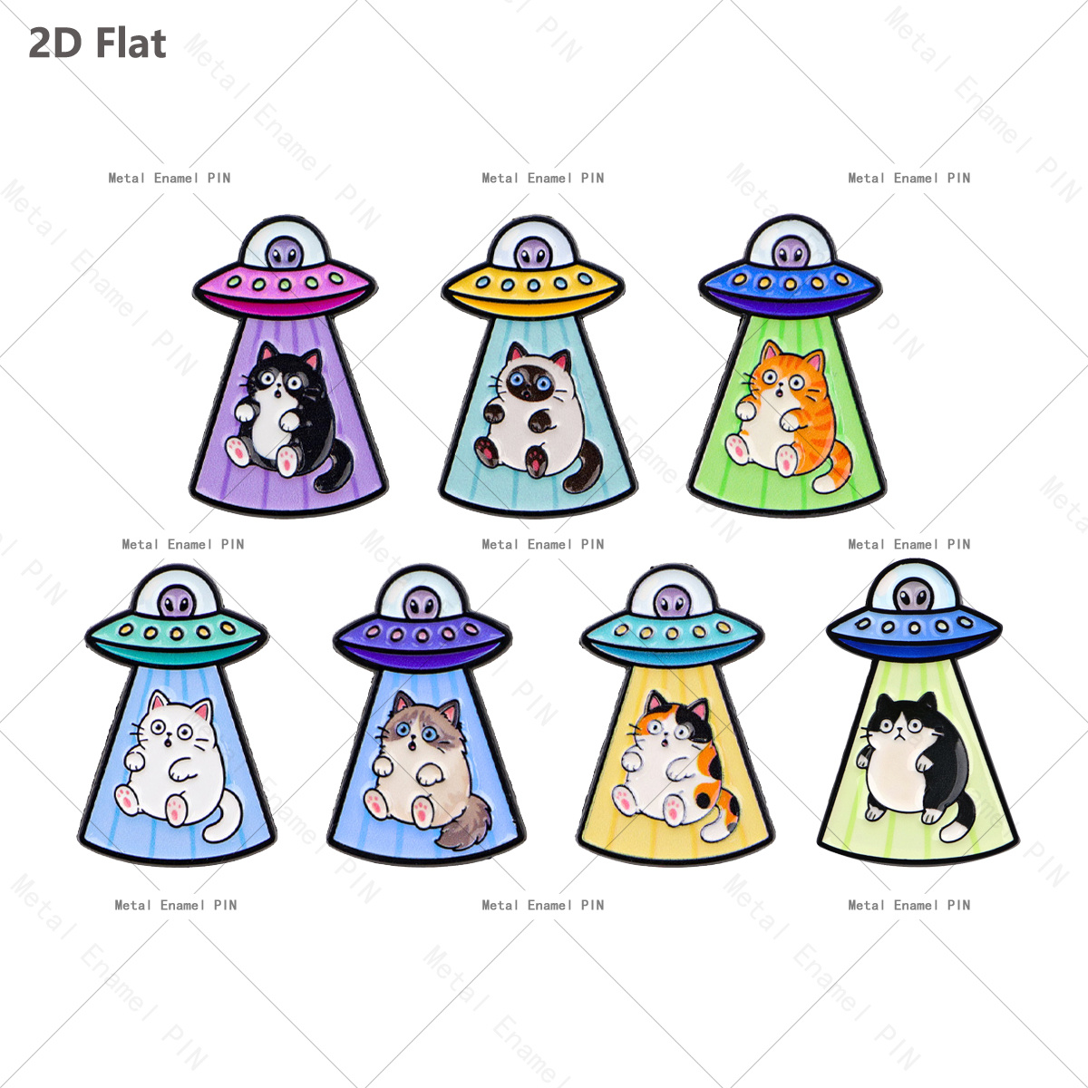 TEMU Spille smaltate 2D piatte 7 pezzi Gatto UFO, da Gatto , divertente distintivo in metallo a animati per , giacca, decorazione , regalo