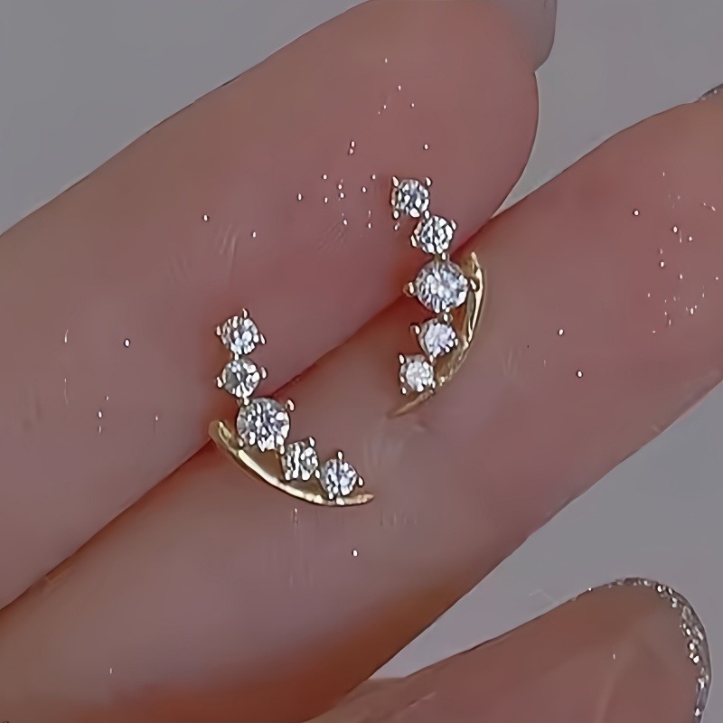 Synthetic Zirconia Moon Climber Stud Earrings for Women