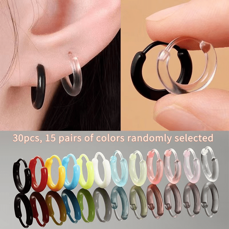 TEMU 30pcs 15 Pairs Random Colors Resin Ear Stretchers Ear Rings Men Women Earrings Color Circle Studs Korean Style Student Versatile Ear Rings