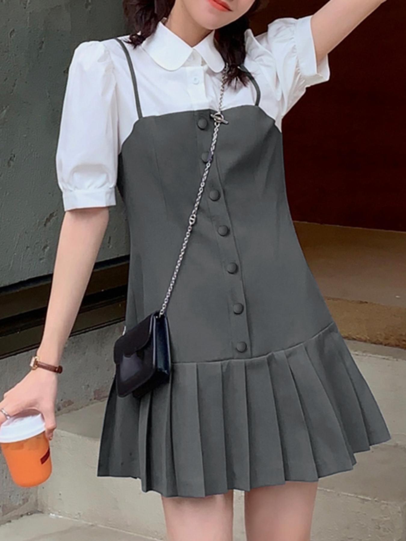 korean grey dress Classic Korean Dress
