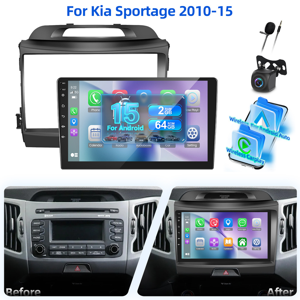 Image of 15 Car Radio 2gb+64gb Carplay Autoradio Radio For 2010-15 Car Stereo With Auto, 9 Inch .5d Touch Screen Radio With Gps, Wifi, Eq, Bt, Swc, Fm Rds Radio With Camera And Mic