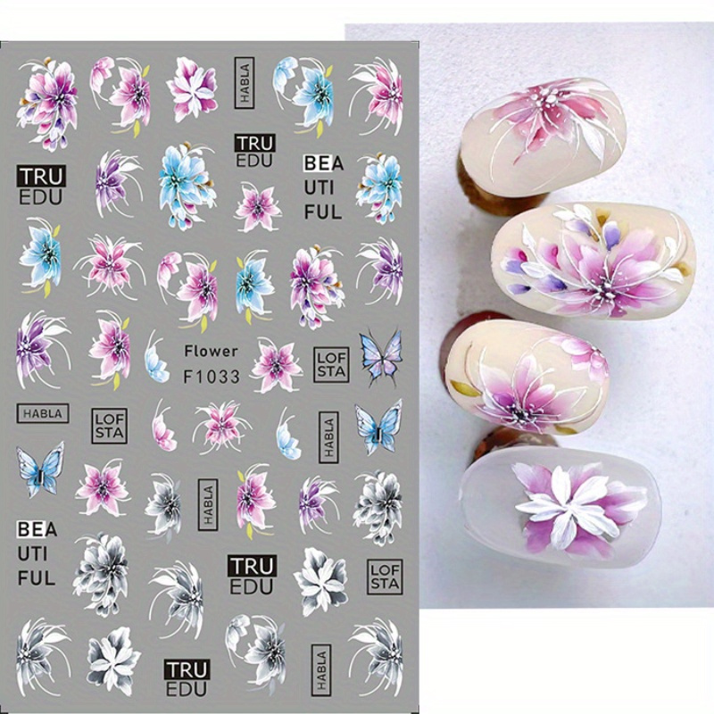 1-sheet Self-adhesive Watercolor Floral & Nail Art Stickers Suitable For Diy , Temporary Nail Decals With Irregular Flower & Patterns, Glossy - Application For Nails, Cuticles, Hands