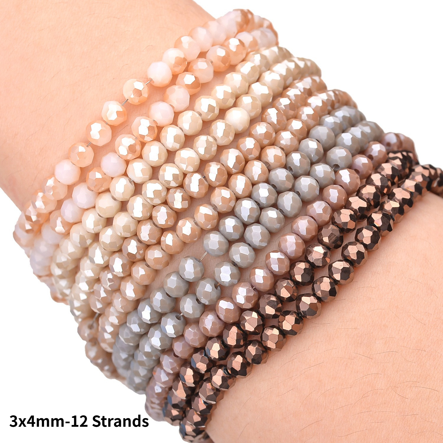TEMU 2D Platte - 3X4Mm 12 Strengen Per Streng Ongeveer 110 stuks Gemengde Kleur Glas Platte Ronde Kralen, Elegante Boheemse Stijl voor Sieradersetten