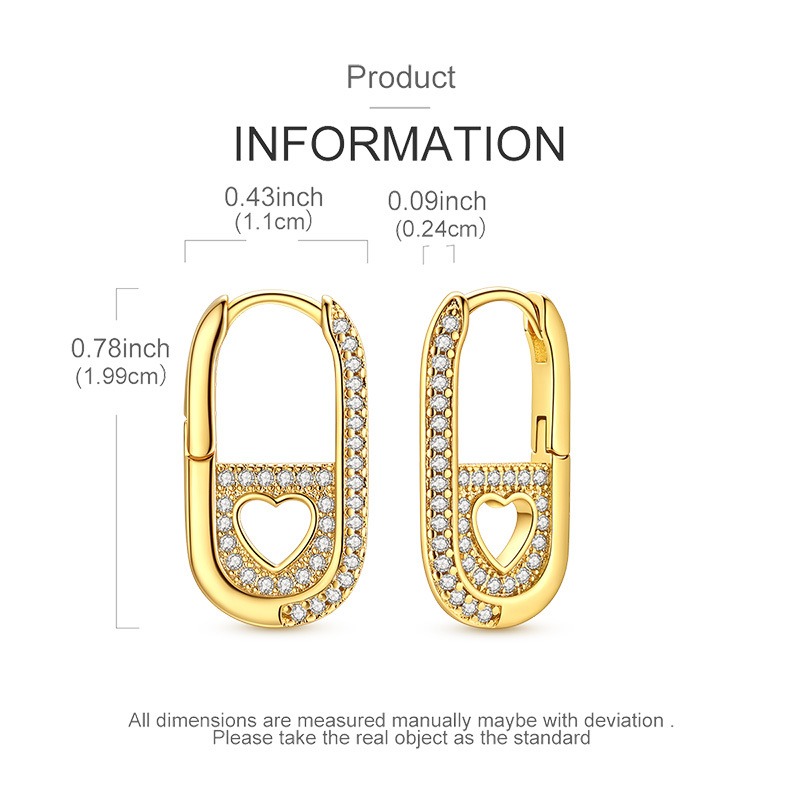Women's 925 Silver Golden Shimmer U-Shaped Earrings, Elegant