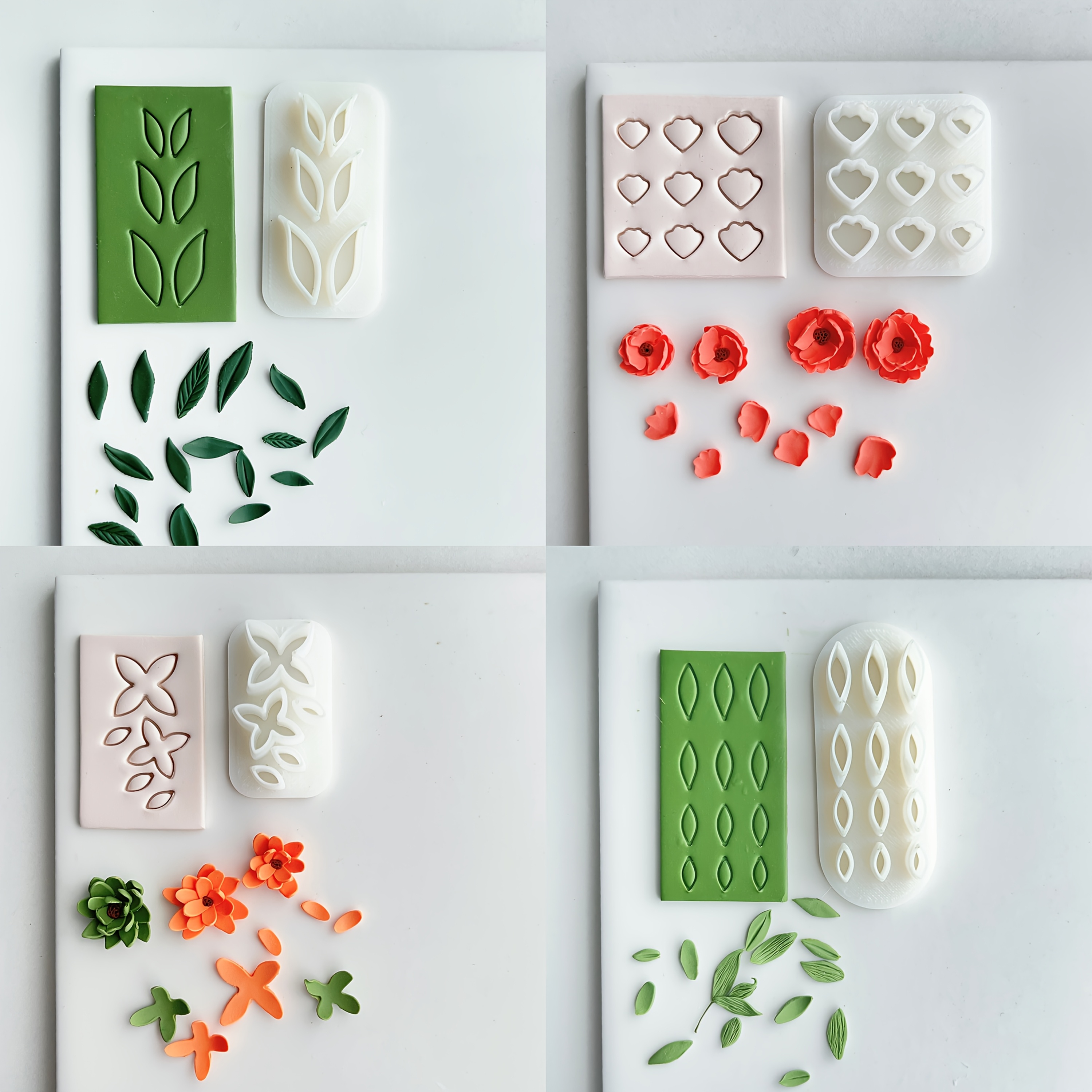 TEMU 4pcs Mini Petal & Leaf Polymer Clay Mold Suitable For Making, 4 Model Shapes With High-precision Plastic Clay Cutters For Earrings, Pendants,