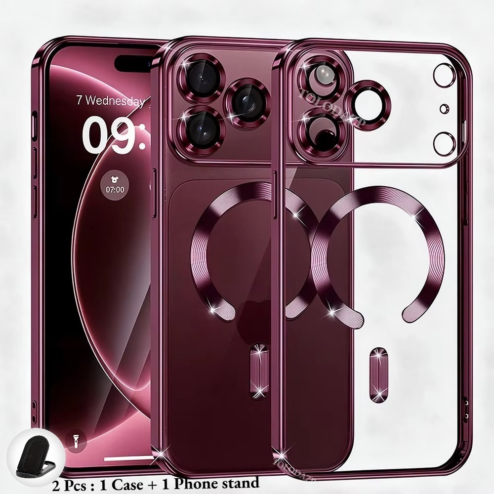 TEMU para Teléfono - 2 piezas: 1 y 1 Soporte para Teléfono de Lujo Electrochapado Transparente Magnético Carga Inalámbrica, Compatible con iPhone 18
