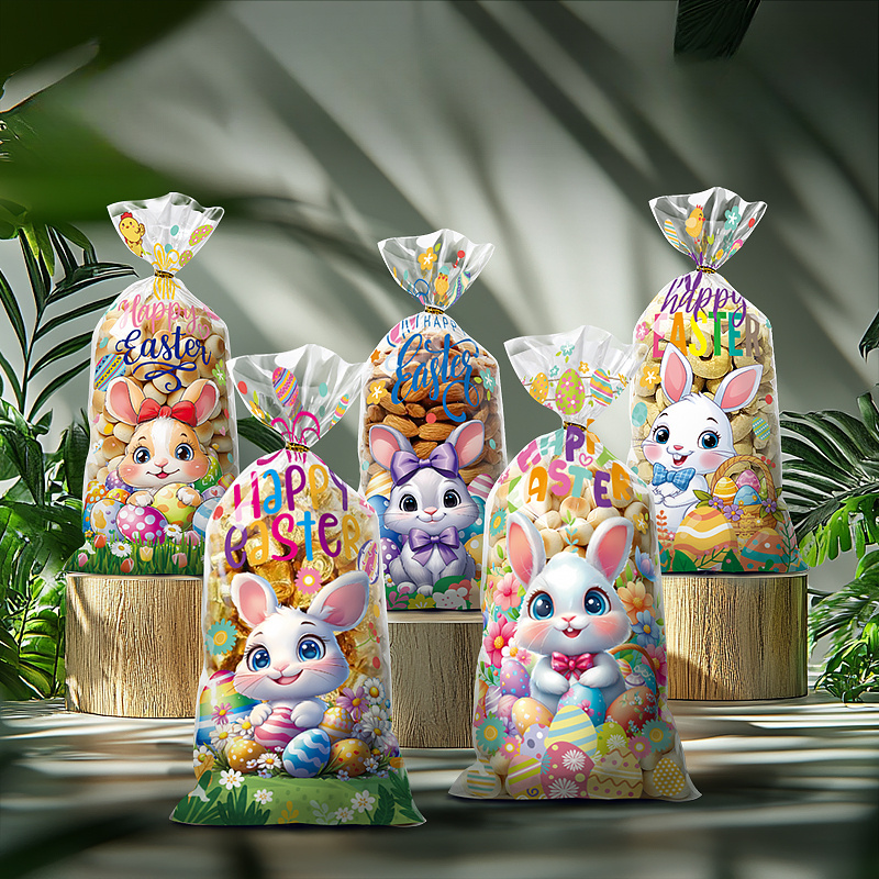 

50pcs Easter Rabbit Print Gift Packaging Bags, Easter Gift Packaging Bags, Mixed Packaging Bags