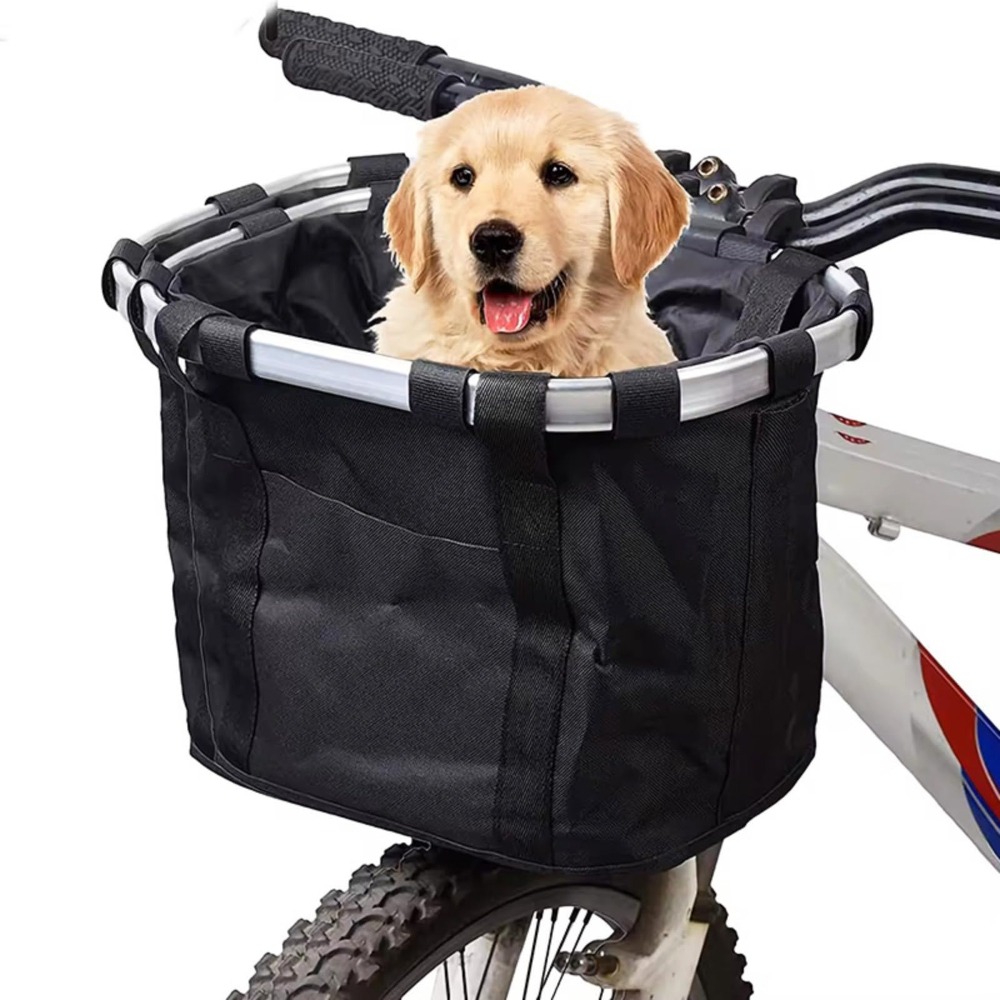 Image of Detachable Bike Front Basket, Black Canvas Foldable Basket 33×22×25cm, 5kg Load