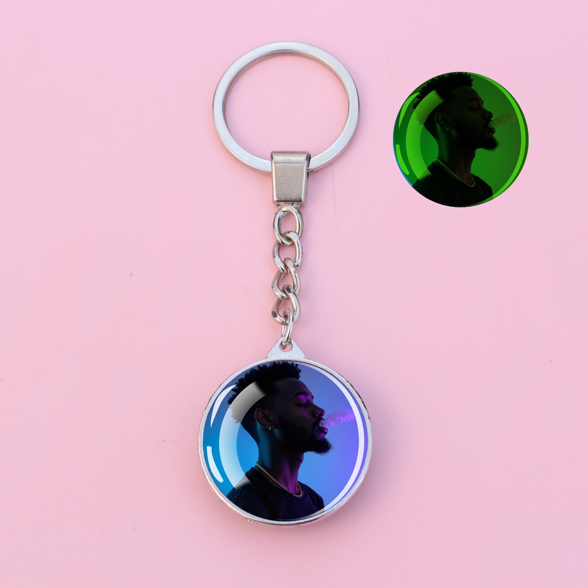 TEMU 1pc Luminous Double Sided Customized Picture Keychain Exquisite And Fashionable Double-sided Glass Circular Pendant Keychain 2 Customizable