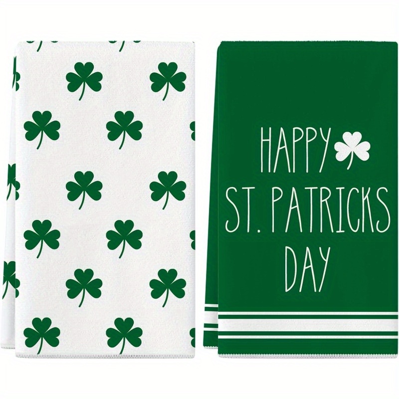 

2-pack 's Day Kitchen Towels, 18x26 Inch, Super Soft Polyester, , Woven, Green Shamrock Dish Cloths, Machine Washable, Home Decor Spring Holiday Decor