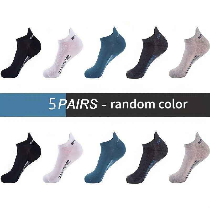 TEMU Random 5 Pairs High-quality Short Socks | Breathable Athletic Socks Mesh Casual Sports Summer Thin Short Socks, Solid Color