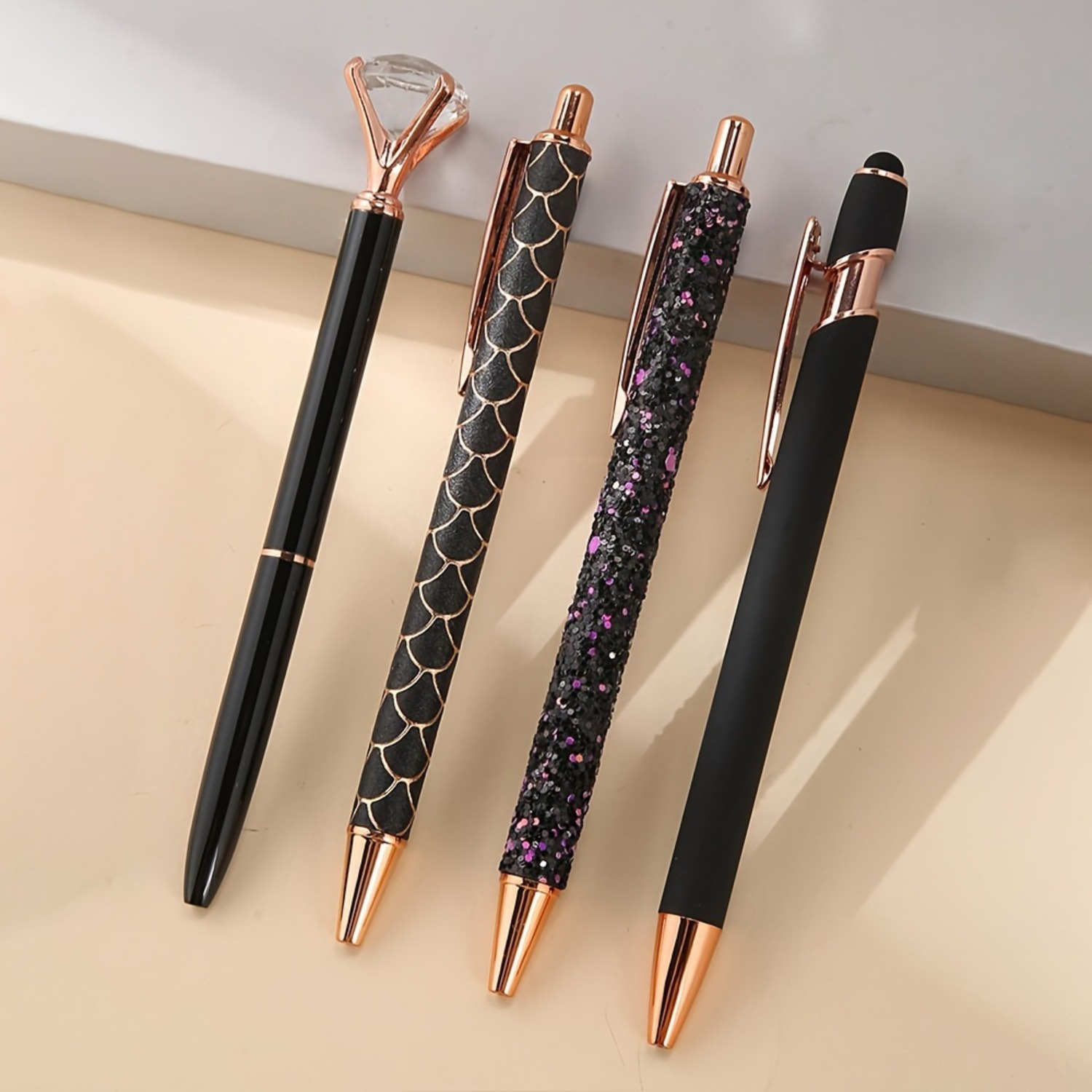TEMU 4-pack Pens, Cute Women's Pens, Black Ink Glitter Pens, Beautiful Pens For Journaling, Business And Office Use, Signature Writing, Weddings,