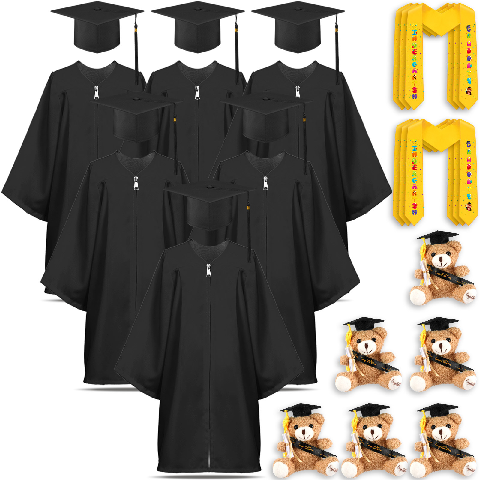 24pcs graduation cap and gown bulk with graduation stole stuff plush bear black