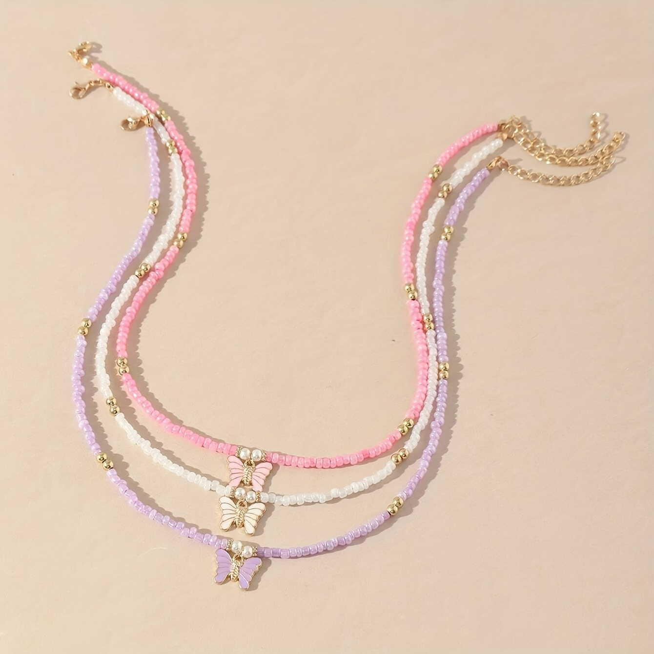 Image of 3pcs Women's Pink/white/ Bead Necklace Pendant Daily Wear Best Friend Gift Birthday Present