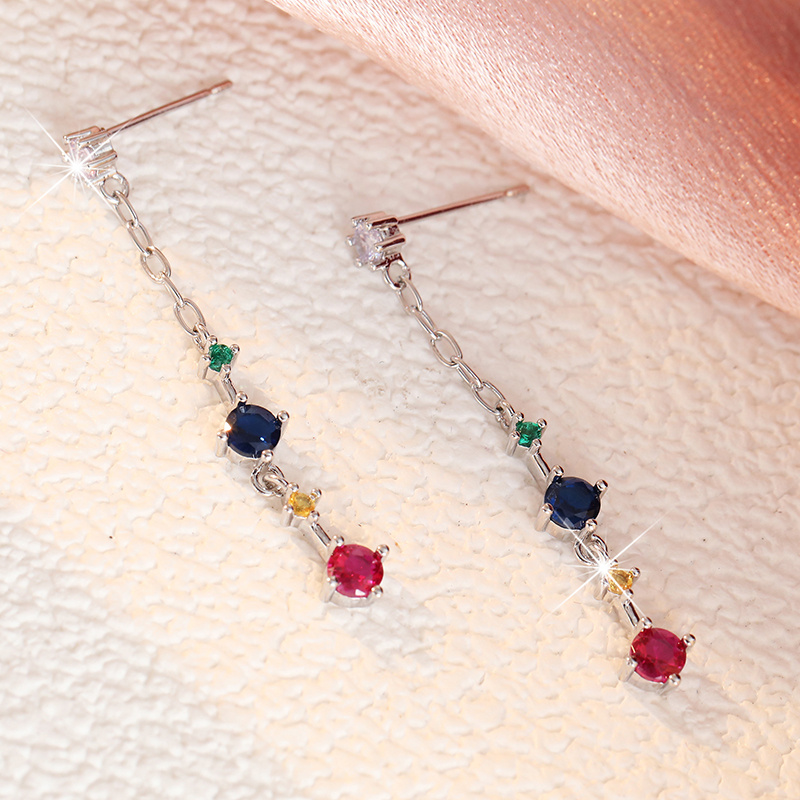 Women's Stylish Su Ear Studs with Colorful Synthetic Zirconia