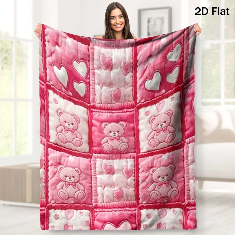 TEMU 2d Flat 1pc Bear Fabric Print Flannel Blanket, Soft And Comfortable, Suitable For , Machine Washable, A Perfect Gift For , Ideal For , Camping,