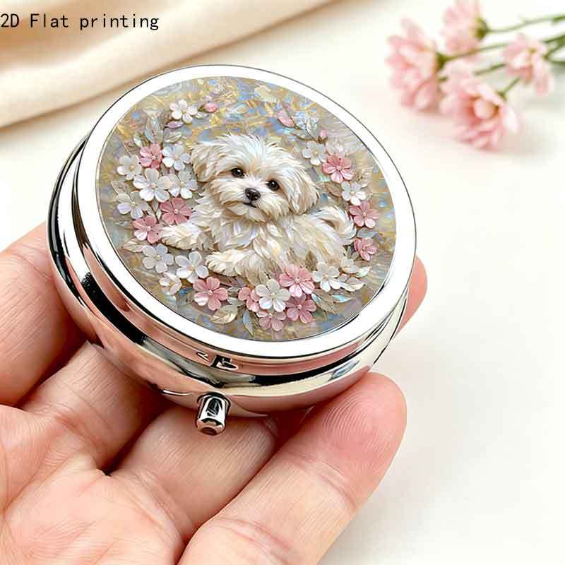 TEMU 1pc 2d Flat Cute Dog Floral Pattern Portable Pill Box/tablet Organizer, Compact And Lightweight | Ideal For , Minimalist Style, Home Storage |