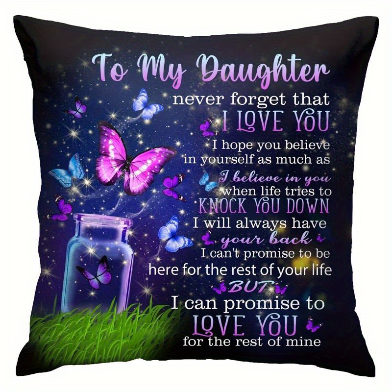 TEMU 1pc "pillow For My Daughter With Loving Message" Short Plush Pillowcase 17.7 Inches X17.7 Inches Without Pillow Core, Single-sided Printed,