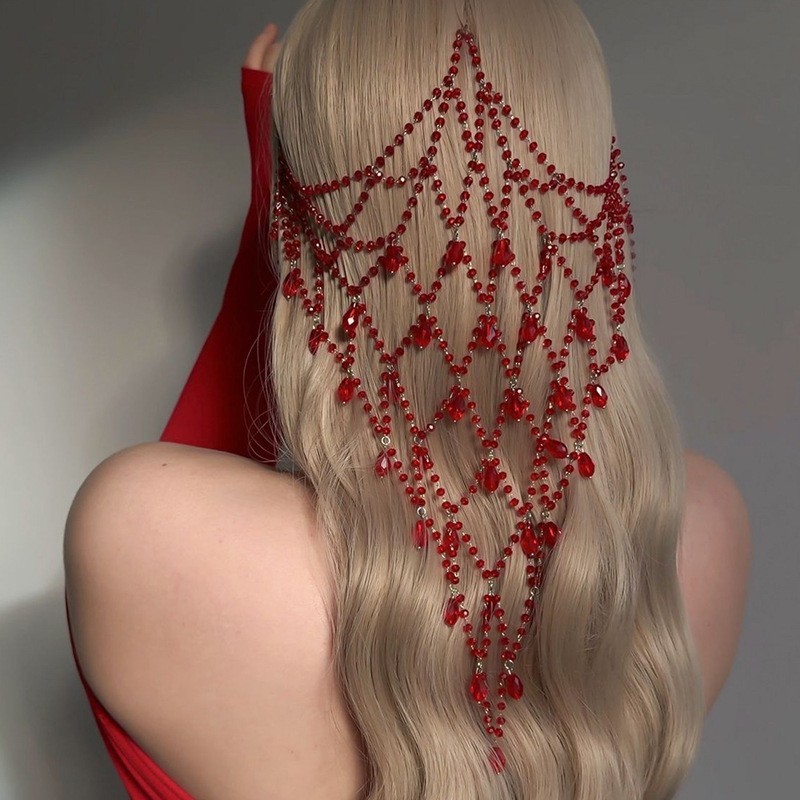 TEMU 1pc Luxurious Tassel Hair Chain Mesh Hair Accessory Bridal Wedding Party Headpiece Women's Hair Chain