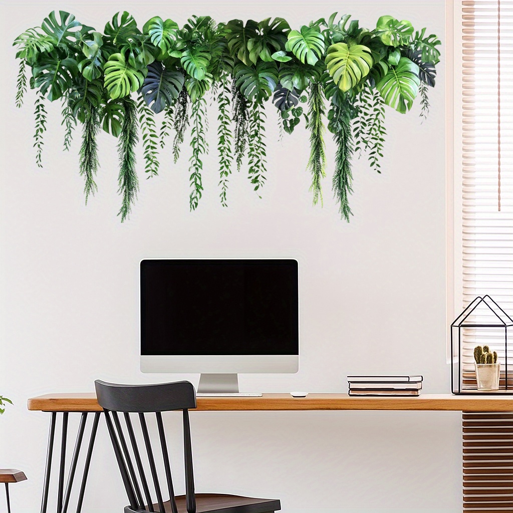 Image of 1pc Tropical Plant Leaf Pattern Pvc Material Home Wall Decoration Decal, Waterproof Self-adhesive Home Decoration Decal, Suitable For Wall, Cabinet, Window Glass And Decoration