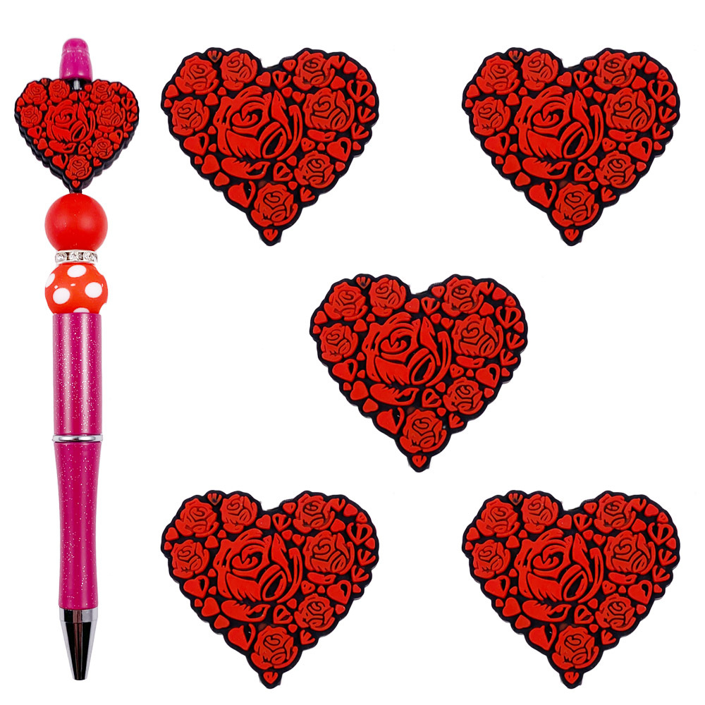 

5pcs Valentine's Day Heart Silicone Bead Set For Making - Pen, Necklace & Keychain Beads - Craft Gift Kit For Jewelry Spacer Beads & Bead Assortments