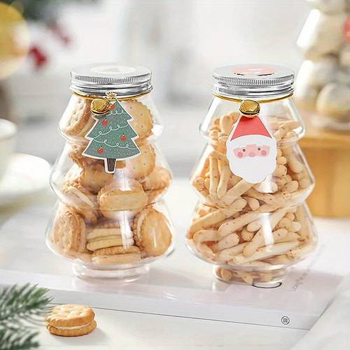 12er-set weihnachtsbaumförmige gläser, 500g - bruchsichere pet-behälter für süßigkeiten, kekse, und schokoladenbehälter - feiertagsgeschenke und dekorationen, süßigkeitendeko für weihnachten, weihnachtssüßigkeitverpackungsflaschen