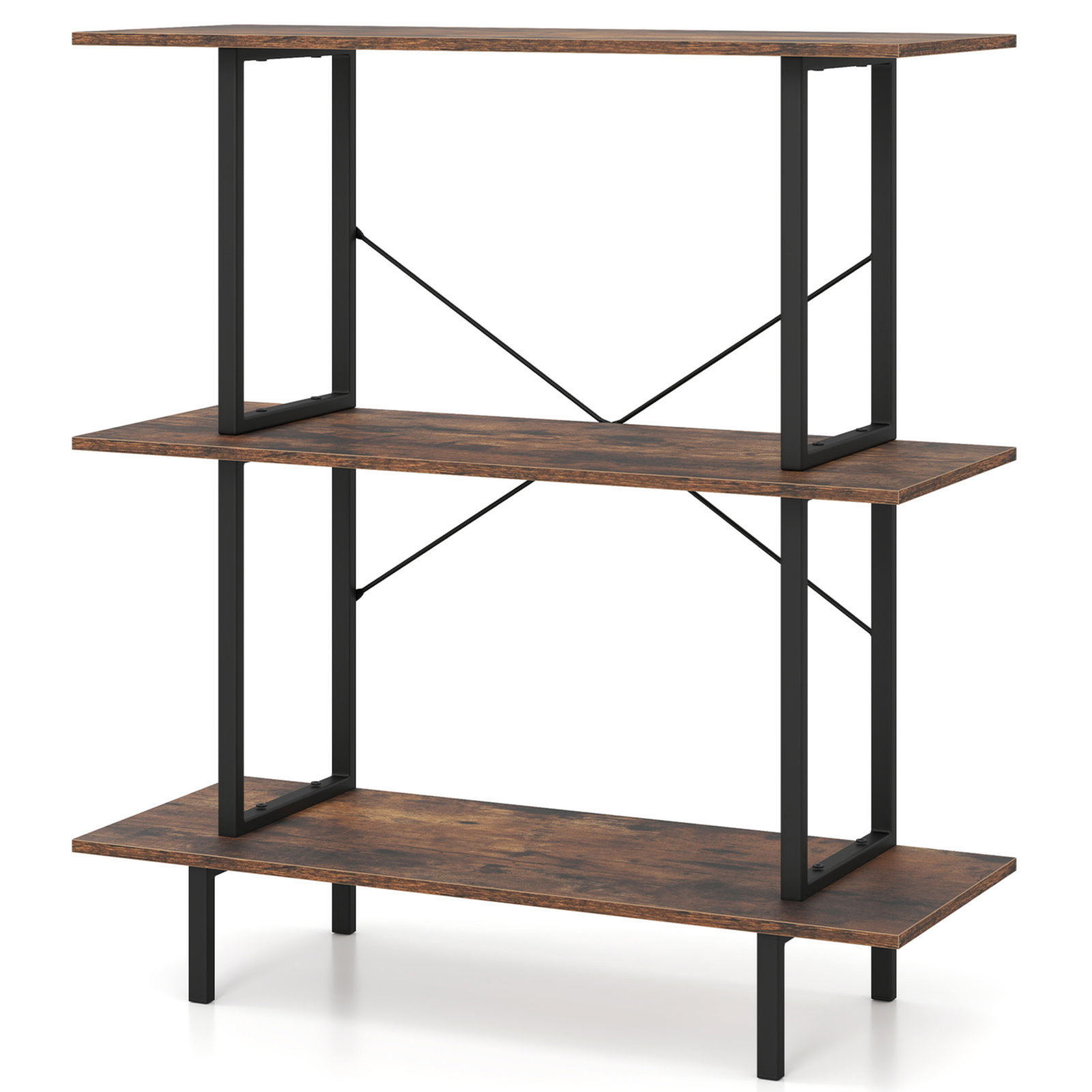 Image of 3-tier Standing Shelf Unit, Industrial Open Shelves, Corner Display Shelf, For Living Room, Bedroom, Study, Home Office, Rustic Brown And Black