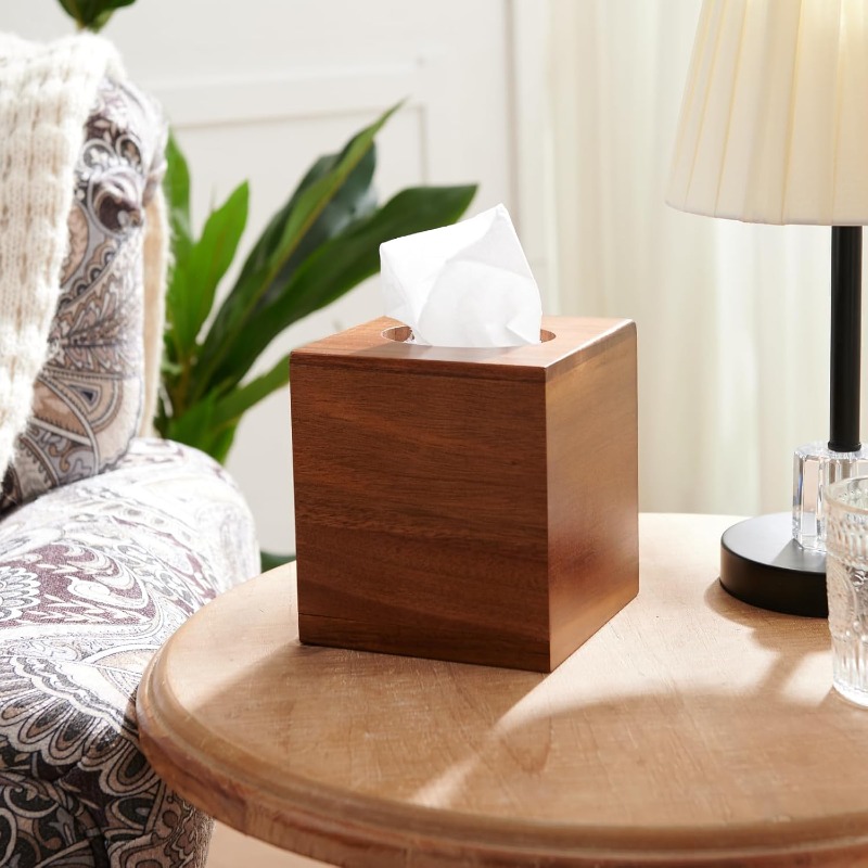 acacia wood tissue box cover square wooden tissue holder for bathroom living room dining table decorative cube facial tissue box cover 5. 3 x 5. 3 x 5. 9 inches Product details 1