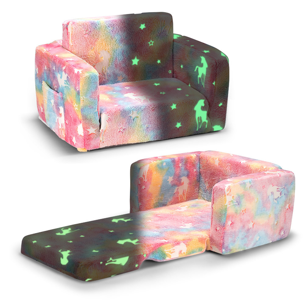 TEMU A Versatile 2-in-1 Flip-out Sofa That Into A Lounger Or Bed, Featuring Unicorn, , And Star Designs. It In The Dark And Has A Removable, Washable