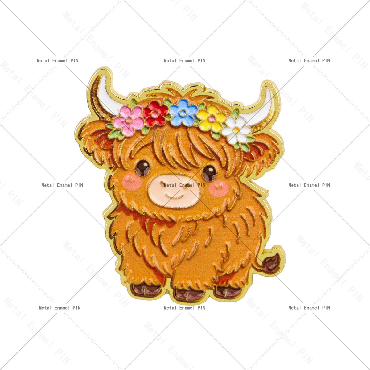 TEMU Eine bezaubernde Highland-Kuh-Emaille-Anstecknadel mit einer floralen Krone, als Brosche für Rucksäcke, Jeans, Hüte oder als süßes Geschenk für