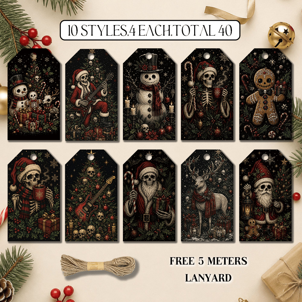 TEMU 40pcs Horror Dark Christmas Hang Tags, Rock Snowman Reindeer Gingerbread For Man Labels, Winter Favor Tags, Christmas Tree Decoration Cards, 10