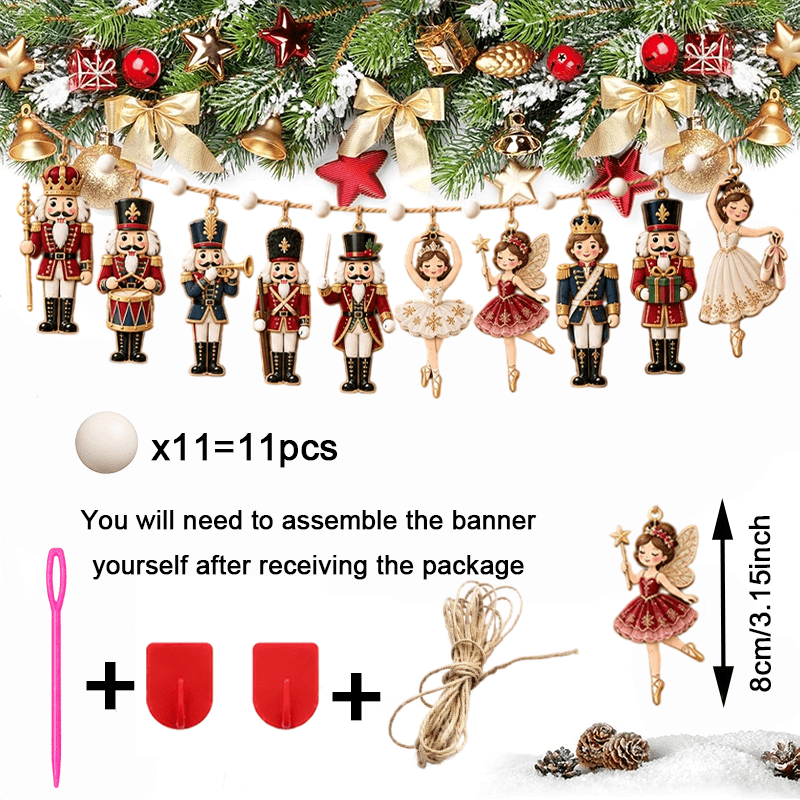 TEMU 2d Flat, 2d Flat - 2d Flat, 2d Flat - 10pcs, 2d Flat Wooden Garland Decorations, Christmas Wooden Party Banner With Nutcracker Design, Assembly