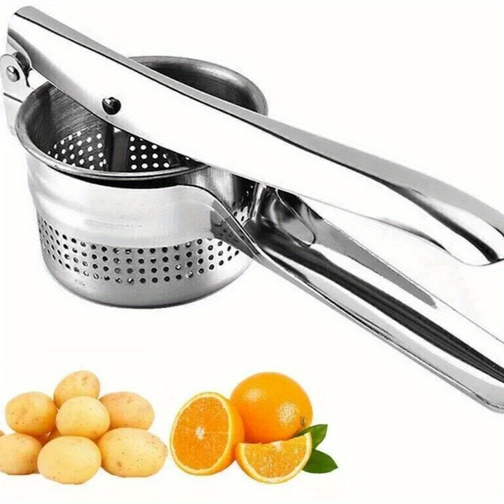TEMU Heavy Duty Stainless Steel Potato Masher, Ricer, Juicer & Vegetable Fruit Press - Commercial & Home Kitchen Use - With Sharp For Potatoes,