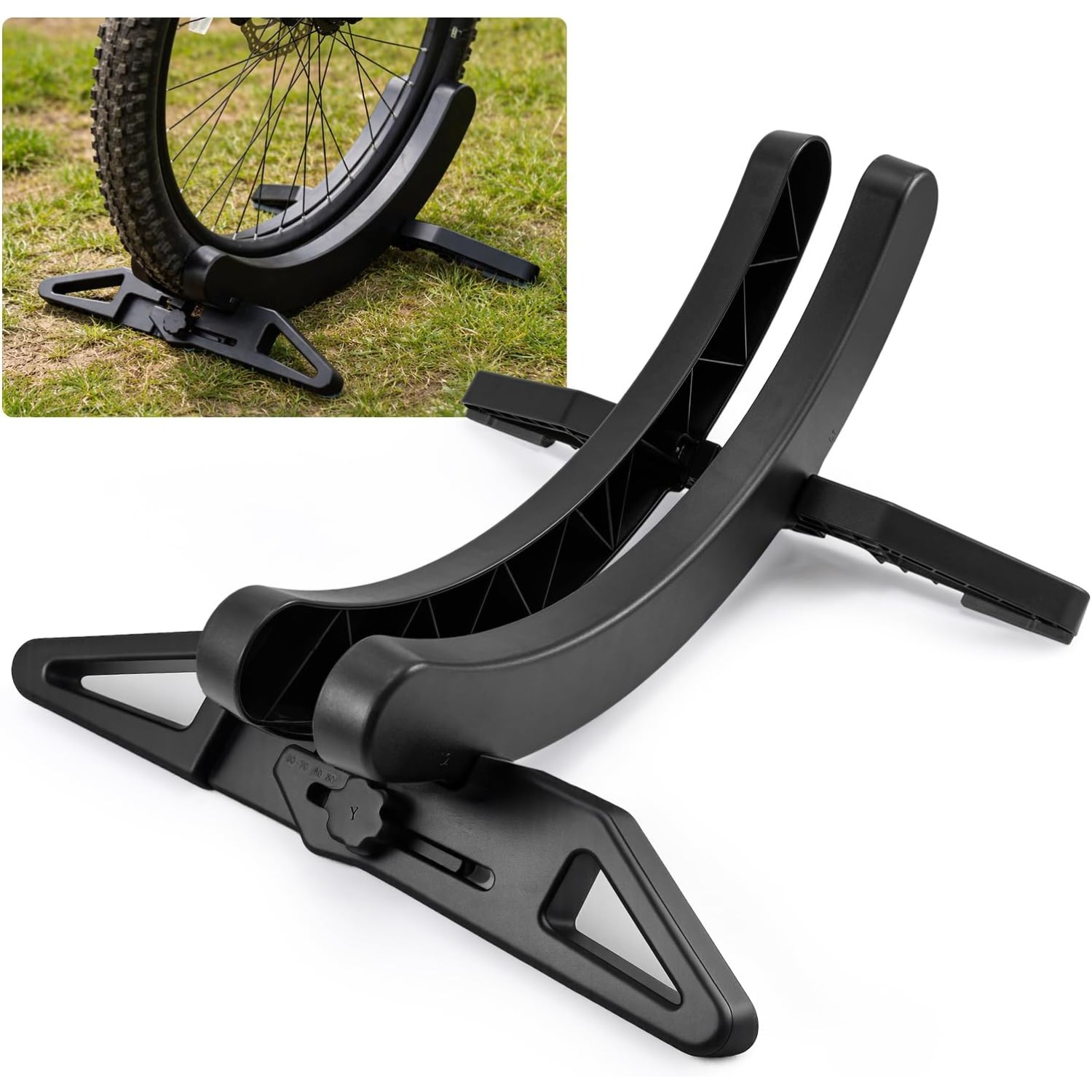 Bicycle Floor Stand Universal Adjustable Bicycle Stand Parking Stand For Mountain Bikes/ Racing Bikes For All 30-80mm Wide Bicycle Tires Ideal For Your Garage For Storing Wide Bicycle Tires