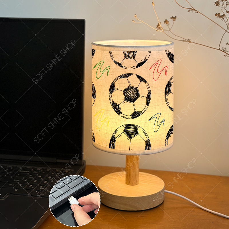 Printed Fabric Shade Table Lamp, USB-Powered LED Light