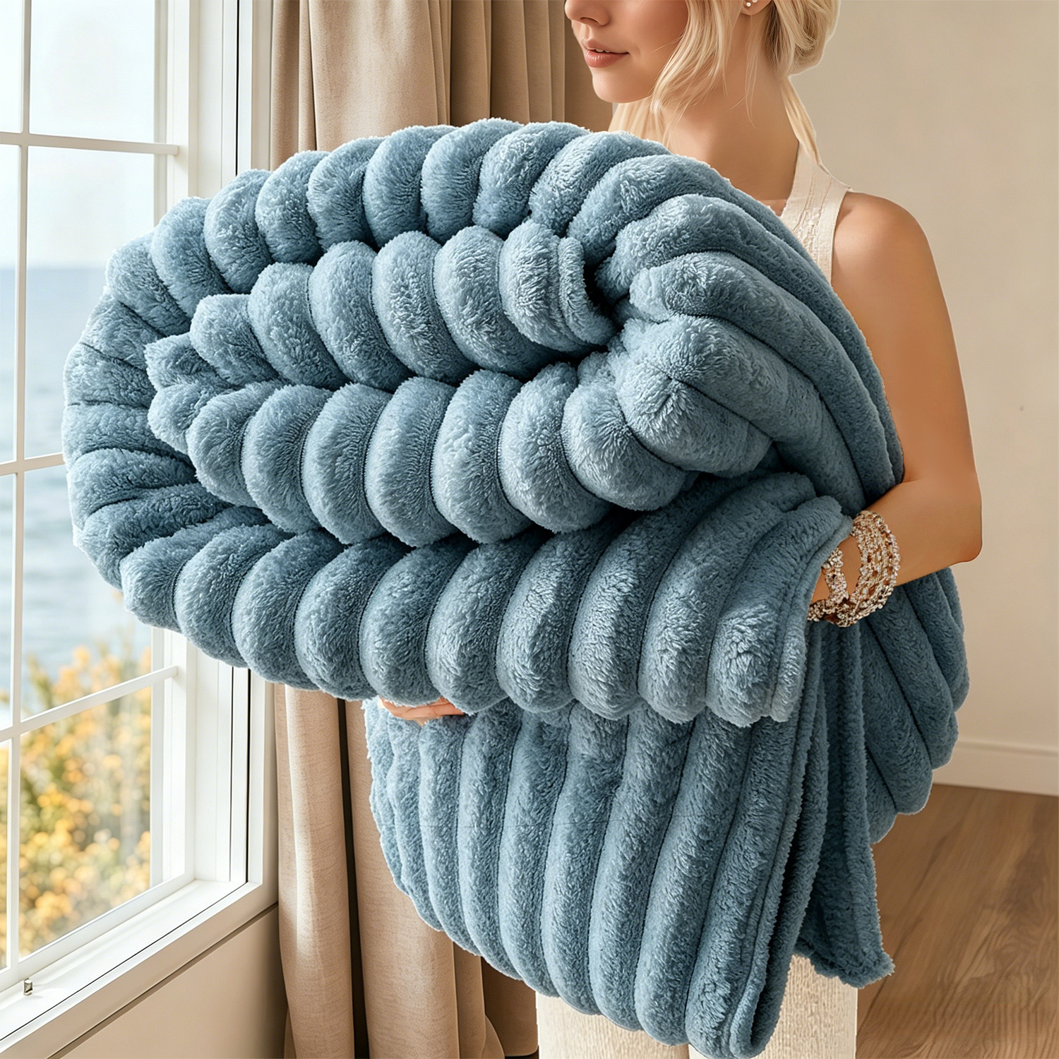Soft Faux Rabbit Fur Children's Blanket, Stylish Striped Design