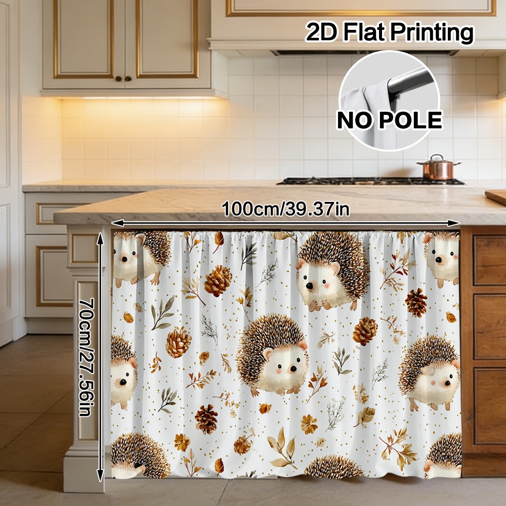 TEMU 2D Plat - 2D Plat - 2D Plat, Rideau d'armoire de cuisine, Motif hérisson d'automne et pommes de pin, à poche pour tringle facile à accrocher,
