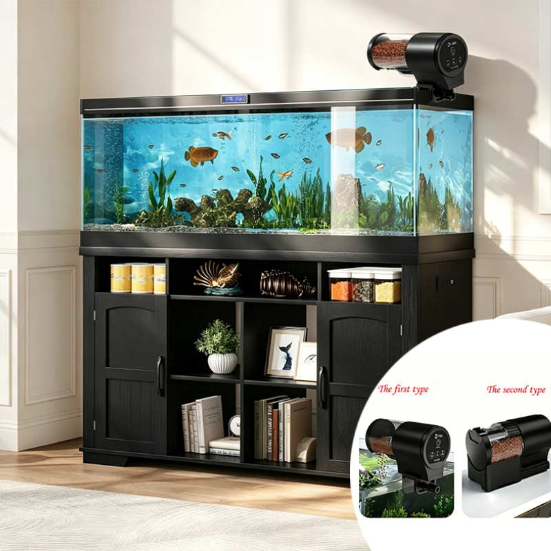 TEMU Distributore automatico di cibo per acquario aggiornato con timer e display LCD, dispenser automatico di cibo per pesci, alimentatore automatico